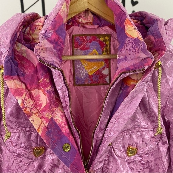 * Vintage Pink Jacket Miss Phenis Ski Full Zip with Gold Heart Retro 80s 90s - Picture 3 of 16